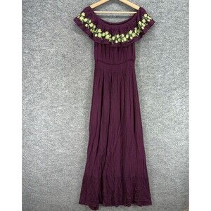 Wonderlane Dress Women S Small Purple Maxi Long Embroidered Short Sleeve Casual